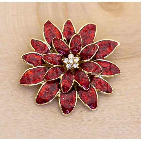 Sparking Red Flower Vintage Brooch - Bi1 - Picture 1 of 2